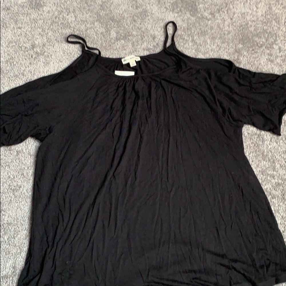 never been worn black open shoulder shirt